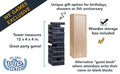 WE Games Wooden Block Stacking Party Game for Adults, Tumble Tower Wedding Guest Book Alternative, Tabletop Games, Includes Storage Case, 12 inches - color: Black