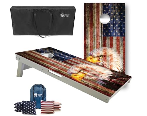 Tailgating Pros All-Weather Cornhole Boards - 4'x2' Weather Resistant Cornhole Set- Carrying Case & Set of 8 Corn Hole Bean Bags w/Tote Included - color: Eagle/American Flag