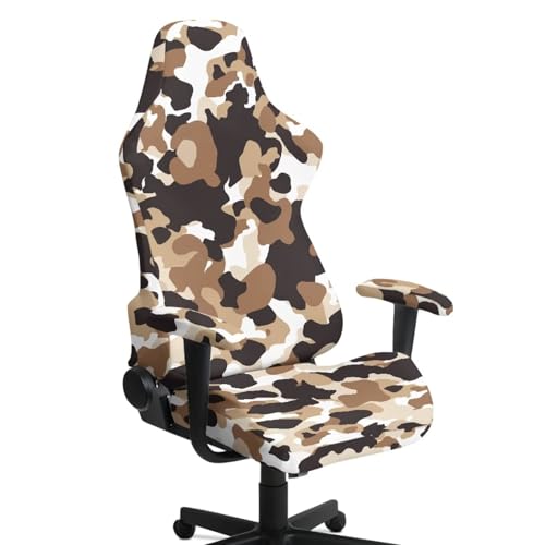 Brown Camouflage Pattern Set of 4 Gaming Chair Covers with Armrest Covers Anti-Slip Stain Resistant Gaming Chair Cover Set Stretch Computer Chair Seat Slipcovers - color: Brown Camouflage Pattern