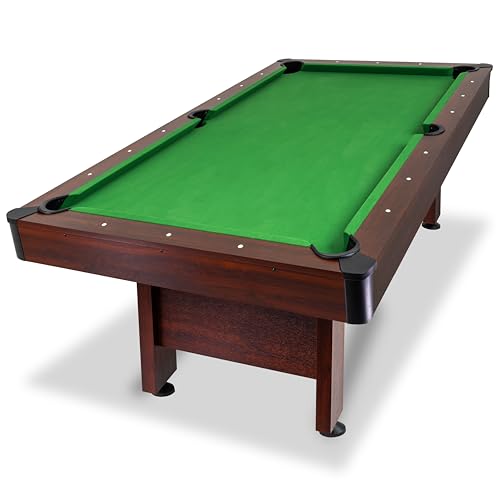GoSports 7 and 8 ft Pool Tables with Wood Finish - Gray, Black, or Green Felt - Billiards Game Room Table for Adults & Family - Accessories Not Included - style: 7 ft Green