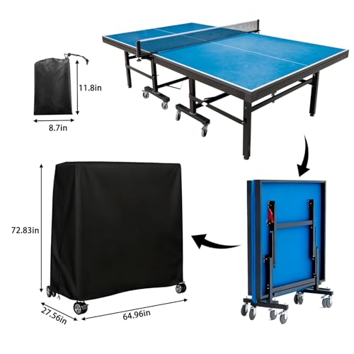 Lightweight Ping Pong Table Cover, Waterproof Outdoor Indoor Use Universal Fit for 9x5 FT Folding Tables, Table Tennis Table Cover, 210D Oxford Fabric with Storage Bag & Windproof Buckles