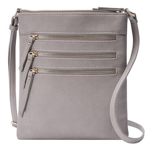 Solene Crossbody Bag Functional Multi Pocket Messenger Purse Top Zip Closure Shoulder Handbag With Adjustable Strap - color: Gray