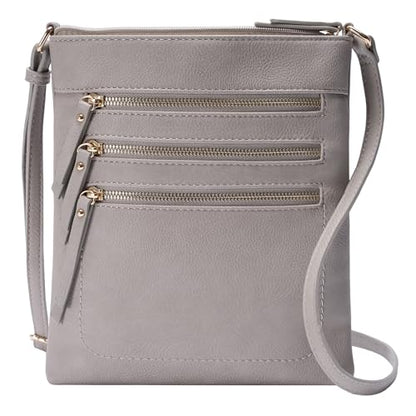 Solene Crossbody Bag Functional Multi Pocket Messenger Purse Top Zip Closure Shoulder Handbag With Adjustable Strap - color: Gray