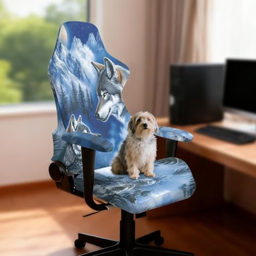 Suobstales Wolf Mountsin Forest Print Gaming Chair Cover Washable Gaming Chair Slipcovers with Armrest Covers, Stretch Anti-Scratch Universal Fit Ergonomic Office Desk & Racing Computer Gamer Chairs - color: Wolf Mountsin Forest