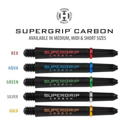 Harrows Supergrip Carbon Silver Shafts, Medium, Increased Aerodynamic Flow, Dart Shafts, 3 Shafts per Pack, 3 Packs Included (9 Shafts in Total) …