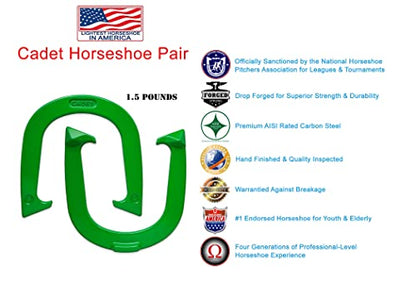 Light Weight Cadet Pitching Horseshoes - NHPA Sanctioned for Tournament Play - Drop Forged Steel - One Pair (2 Shoes) - color: Green