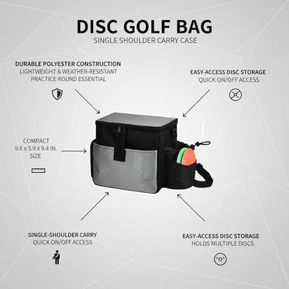 Compact Disc Golf Bag with Single Shoulder Strap, Lightweight Polyester Carrier for Putters and Mid-Range Discs, Black