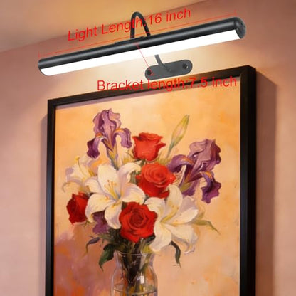 Set of 2 Picture Lights with Timer Dimmer, Painting Light with Remote Rechargeable Battery ,Wall Art 3 Lighting Colors Temps,16inch Full Metal Over Picture Painting Frame Dartboard Gallery Hallway - color: Black, size: 16inch Gooseneck 2-Pack