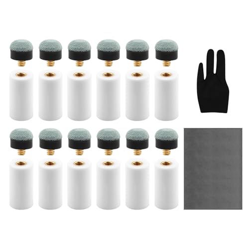 Pool Cue Tips Replacement Kit, 12 Set Screw On Billiard Pool Cue Stick Tips, White and Blue Slip on Billiard Sticks Tip, No Need Glue or Clamp, Billiards Table Accessories, 12mm/13mm-6pcs Each
