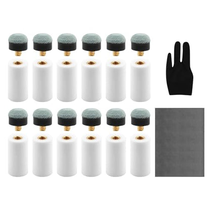 Pool Cue Tips Replacement Kit, 12 Set Screw On Billiard Pool Cue Stick Tips, White and Blue Slip on Billiard Sticks Tip, No Need Glue or Clamp, Billiards Table Accessories, 12mm/13mm-6pcs Each