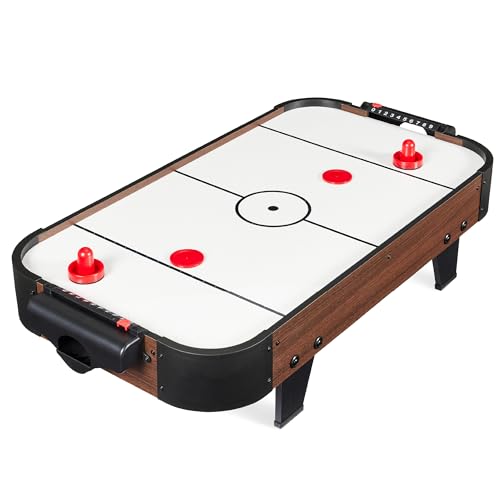 Best Choice Products Portable Tabletop Air Hockey Table for Game Room w/ 100V Motor, Electric Fan, 2 Strikers, 2 Pucks - color: Black Walnut