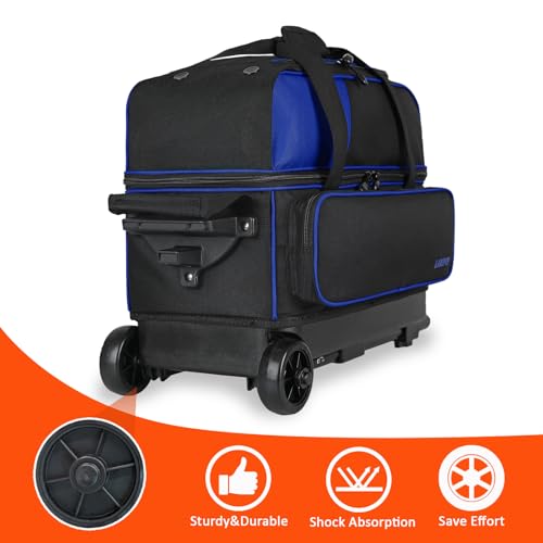 LARIPOP 2 Ball Bowling Roller Bag, Wheeled Bag with Shoe Compartment, Telescopic Handle & Padded Protection for Men Women - color: Blue