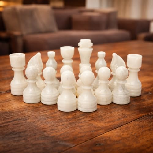 Handcrafted Premium Marble Chess Pieces Set – Elegant 32-Piece Replacement for 12-15 Inch Chess Boards Storage Box (White and Green) - color: White and Green