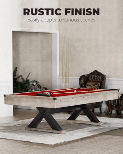 7ft Pool Table for Home, Billiard Table Set with Accessories - Includes 2 Cue Sticks, Balls, Triangle, Chalk & Brush - x-Leg Industrial Design for Game Room, Basement, Office, Apartment