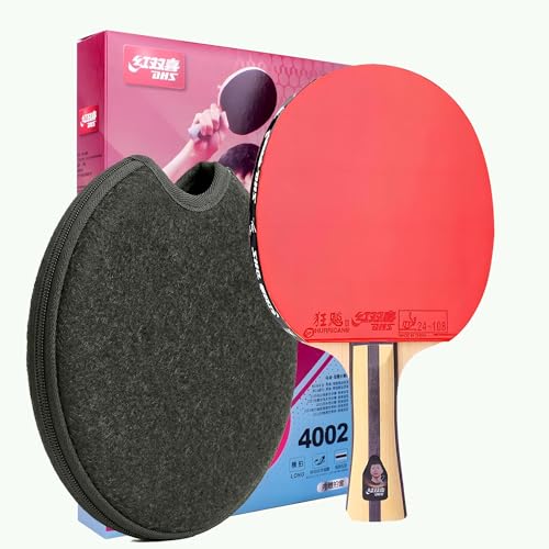 DHS Ping Pong Paddles with Fabric Paddle Cover Case，Sticky Rubber for Max Spin, 7-Ply Wood Table Tennis Racket, Tournament Ready - style: 4002-Shakehand