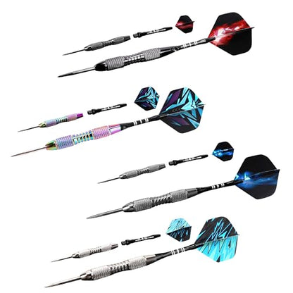 WINSDART Steel Tip Darts 12 Pack Set with Nonslip Iron Barrel Aluminum Dart Shafts and Flights Darts Sharpener an Gift Box - color: Multicolor 3-Darts-I