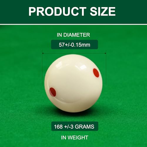HMQQ 2 1/4" Pool Cue Ball and Professional AAAA Grade Billiards Balls, White Cue Ball, Set of 1,6oz - style: Pool Cue Ball with Six Red Dots