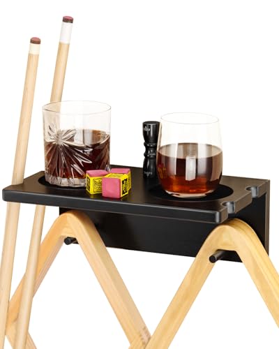 EXTCCT Wall Mounted Cue Holder - Hardwood Billiard Cue Rest and Drink Holder with Chalk Holder 11 x 6.3 x 4.1 Inches (Black) - color: Black