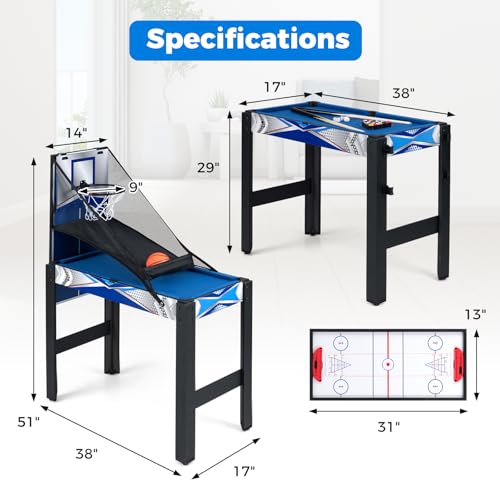 GYMAX Multi Game Table, 6 in 1 Combo Game Table with Basketball, Air Hockey, Pool Table, Ping Pong, Shuffleboard and Bowling, Game Tables for Game Room, Home, Family