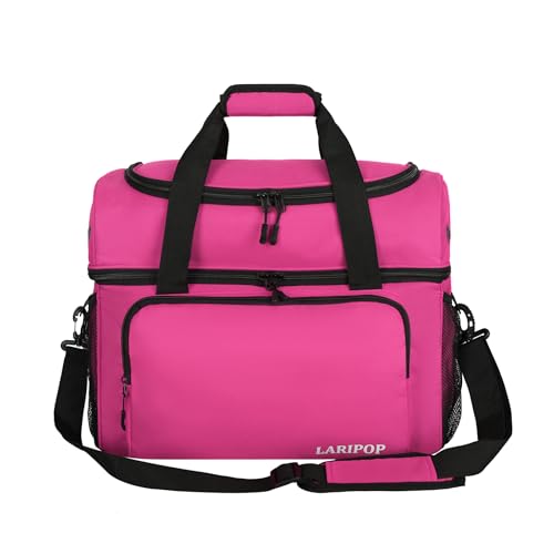 LARIPOP 2 Ball Bowling Bag Double Bowling Ball Carrier with Padded Holder, Shoe Compartment for Men Women Bowling League & Tournament - color: Rose Red