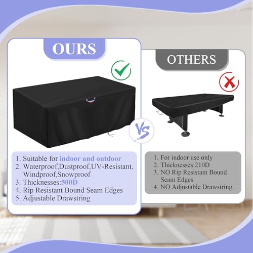 POMER Pool Table Cover - 100 inch Waterproof Table Cover for 8 Foot Snooker Billiard Tables Dustproof 7/8/9 FT Billiard Table Cover - 100x56x32 inch