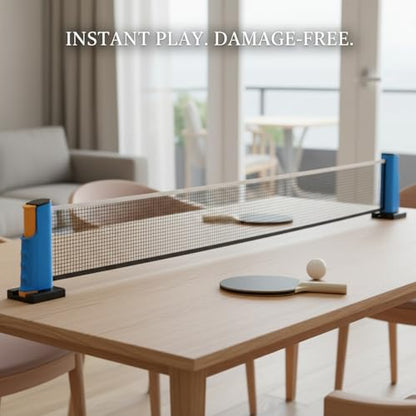 Retractable Table Tennis Net Set, Portable Nylon Ping Pong Net for Flat Surfaces, Damage-Free Setup - color: Blue