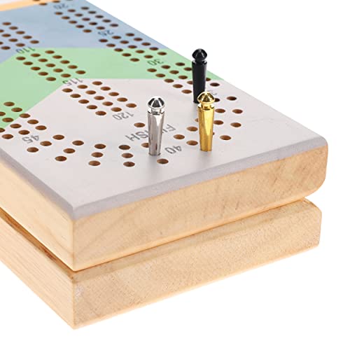 Pacific Shore Games Canoe Cribbage Board Game Set, Placid Nautical Print, Continuous 3 Track Travel Cribbage Boards Unique, Wooden Board Games for Adults, 9 Metal Cribbage Pegs, 12 Inches - style: Placid
