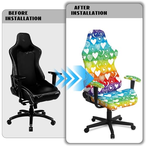 Love Print Gaming Chair Cover with Armrest Covers Scratch Proof Anti-Dust Game Chair Covers Slipcover Universal Fit for Desk/Swivel/Rotating Chairs Protector - color: Multi - Love