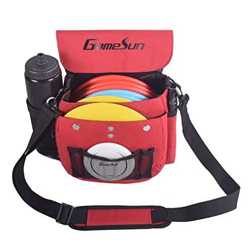 DISC Golf Set-Includes 1pc Heavy Duty Nylon Carry Bag, 2pcs Drivers, 2pcs Mid-Ranges, 2pcs Putters, 1pc Mini Disc Marker, 1pc 12”x12” Embroider Logo Black Towel and 1pc Gift Color Box - color: Red