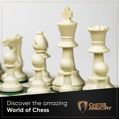 Chess Armory Tournament Chess Set with Canvas Carrying Bag - 17" On-The-go Portable Chess Set - Vinyl Roll Up Chess Board & Canvas Carrying Bag - Play Chess Anywhere, Anytime! - size: 17" Vinyl w/ Carrying Bag