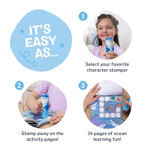 Melissa & Doug Sticker Wow!™ 24-Page Activity Pad and Sticker Stamper, 300 Stickers, Arts and Crafts Fidget Toy Collectible Character – Shark - for Kids Ages 3+ - FSC Certified - color: Shark, size: Single