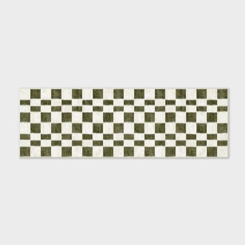EVERGRACE Checkered Plaid Area Rug 2x6, Soft Christmas Faux Wool Rugs Washable Anti Slip Rugs Long Runner Carpet for Entryway Bedroom Living Room Hallway Kitchen and Laundry, Olive Green - color: Olive Green, size: 2' x 6' (Runner)