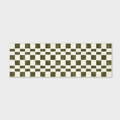EVERGRACE Checkered Plaid Area Rug 2x6, Soft Christmas Faux Wool Rugs Washable Anti Slip Rugs Long Runner Carpet for Entryway Bedroom Living Room Hallway Kitchen and Laundry, Olive Green - color: Olive Green, size: 2' x 6' (Runner)