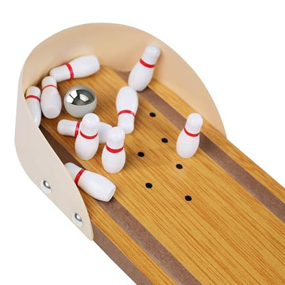 Table Top Mini Bowling Game Set, Tabletop Wooden Tiny Bowling Set for Home Office Desk Stress Relief Gadgets, White Elephant Gifts Prank Gag Gifts for Men Women Teens Kids