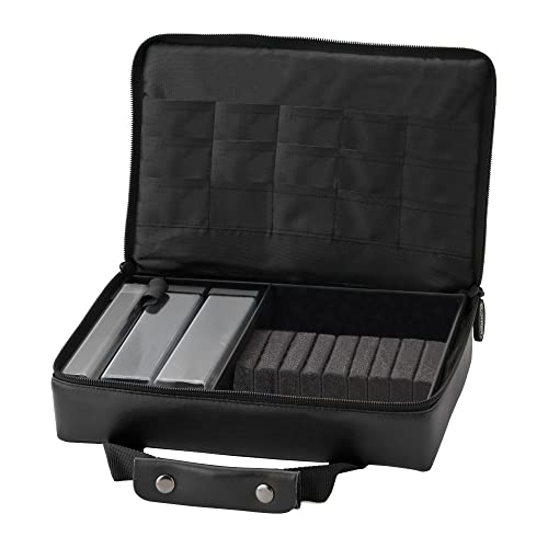 Casemaster The Pro Leatherette Dart Case with Leather-Like Exterior Covering, Holds 9 Steel Tip or Soft Tip Darts with 15 Built-in Pockets for Accessories and Plastic Tubes and Containers for Even More - size: 10.25 x 6.8 x 2.4 inches