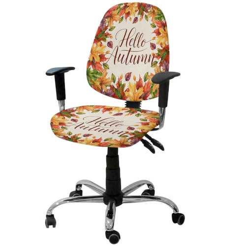 Savannan Office Chair Cover, Hello Autumn Colorful Maple Leaf Protective Stretch Elastic Universal Cover for Desk Task Chair,Computer Rotating Chair 1 Pcs Watercolor Fallen Leaves Retro Linen