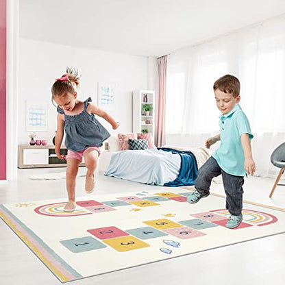 Topotdor Rainbow Sky Hopscotch Game Rugs,Kids Play Area Rugs Soft Floor Carpet for Bedroom Playroom Nursery,Great Gift for Girls & Boys,47" x 71" - size: 47" x 71"