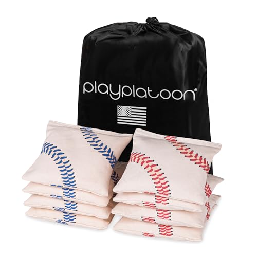 Play Platoon Premium Weather Resistant Duckcloth Cornhole Bags - Set of 8 Bean Bags for Corn Hole Game - Regulation Size & Weight - color: Sports - Baseball