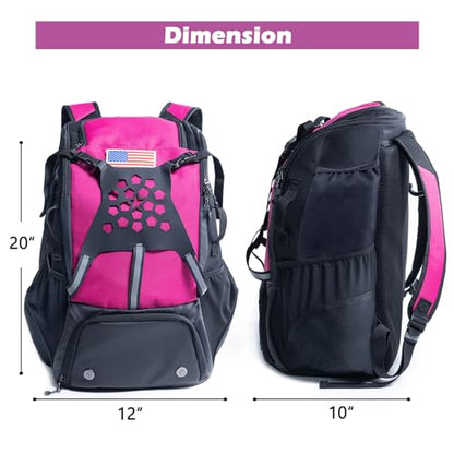 Baseball Backpack for Youth, Boys, Adults - Bat and Softball Equipment Bag With Glove Holder, Helmet, Shoes Compartment - T-Ball Accessories and Baseball Gifts - color: Pink - 42L