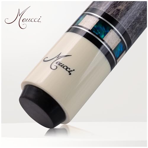 Meucci Pool Cues - Merry Widow, Blue & Gray - Maple Cue Stick, Pool Stick w/Paua Shell Squares Design, Irish Linen Wrap - 19 Oz Low Deflection Pool Cue - Amateur or Professional Billiard Cue Stick