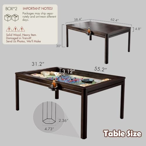 Solid Wood Board Game Table with Removable Table Top for 4–6 Players,Gaming Table and Dining Includes Play Mat and Detachable Cup Holders with 55" x 31" Play Area (Black Walnut) - color: Black Walnut
