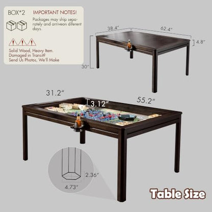 Solid Wood Board Game Table with Removable Table Top for 4–6 Players,Gaming Table and Dining Includes Play Mat and Detachable Cup Holders with 55" x 31" Play Area (Black Walnut) - color: Black Walnut