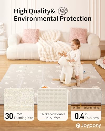 Joypony Baby Play Mat 79x 71 Inch, Extra Large Foldable Play Mats for Babies and Toddlers, Waterproof & Anti-Slip Portable Baby Floor Mat for Tummy Time, Non Toxic Foam Play Mat for Floor Travel Bag - size: 71x79x0.4 Inch