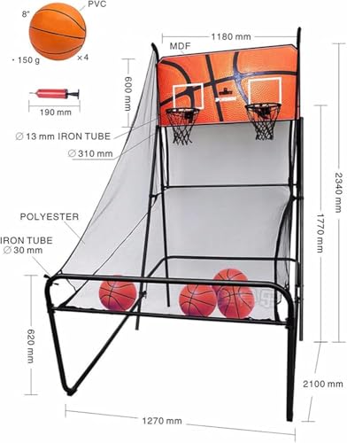 Premium Dual Shot Sport Arcade Basketball Game - 8 Interactive Game Modes, 4 Balls Included, Indoor Basketball Hoop with Sturdy Frame