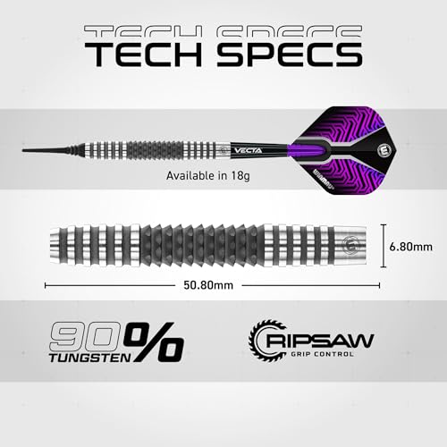 Winmau Darts Callisto Series 90% Professional Tungsten Soft Tip Darts Set with Dart Flights and Dart Shafts (Stems) - Available in 18g Weight and Three Styles - size: 18G, style: Kairos 2