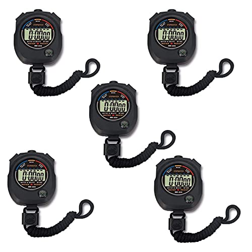 Multi-Function Electronic Digital Sport Stopwatch Timer, Large Display with Date Time and Alarm Function,Suitable for Sports Coaches Fitness Coaches and Referees (5pack) - style: 5pack