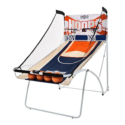 Hall of Games EZ Fold Premium Indoor Arcade Basketball Game with Steel Frame and Polycarbonate Backboard, Dual Shot Electronic Scoring with 6 Size 3 Balls Included, Perfect for Basement Game Rooms - style: EZ-Fold (Classic Dual-Shot)