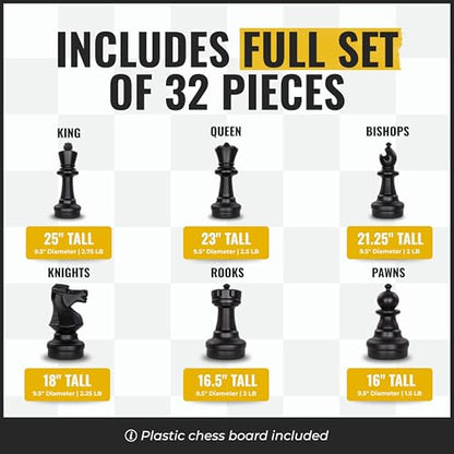 MegaChess Giant Chess Set Game with 25" Tall King - A Large Chess Set Yard Game for Families Looking for Outdoor Jumbo Games - 32 Large Pieces Made from Durable HDPE (Plastic Board Included)