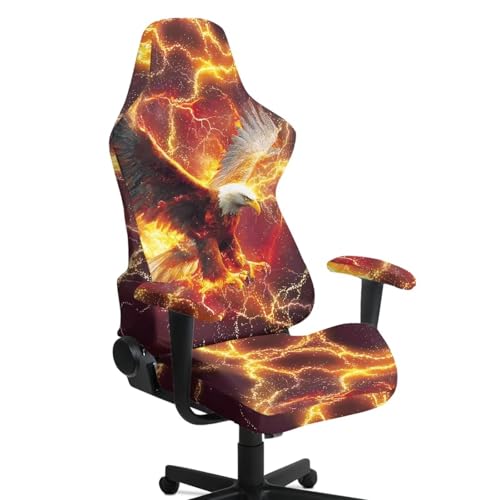 Eagle Print 4Pcs Gaming Chair Cover Set Dust-Proof Stretchable Computer Office Chair Cover with Armrest Covers Universal Fit for Desk/Swivel/Rotating Chairs Protector Machine Washable - color: Orange - Eagle