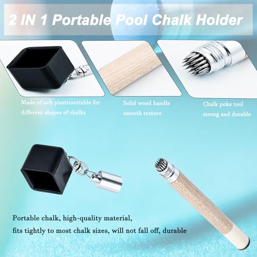11-in-1 Pool Cue Chalk Holder with Pool Glove Left Hand, Portable 2 in 1 Billiard Cue Chalk Holder & Acrylic Pool Chalk Holder, Cue Chalk, Cue Cloth - color: Wood